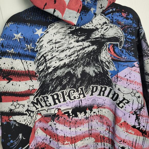Club Chaos Hoodie 2X Sweatshirt Zip American Pride Flag Eagle Patriotic AOP Y2K - Picture 8 of 13